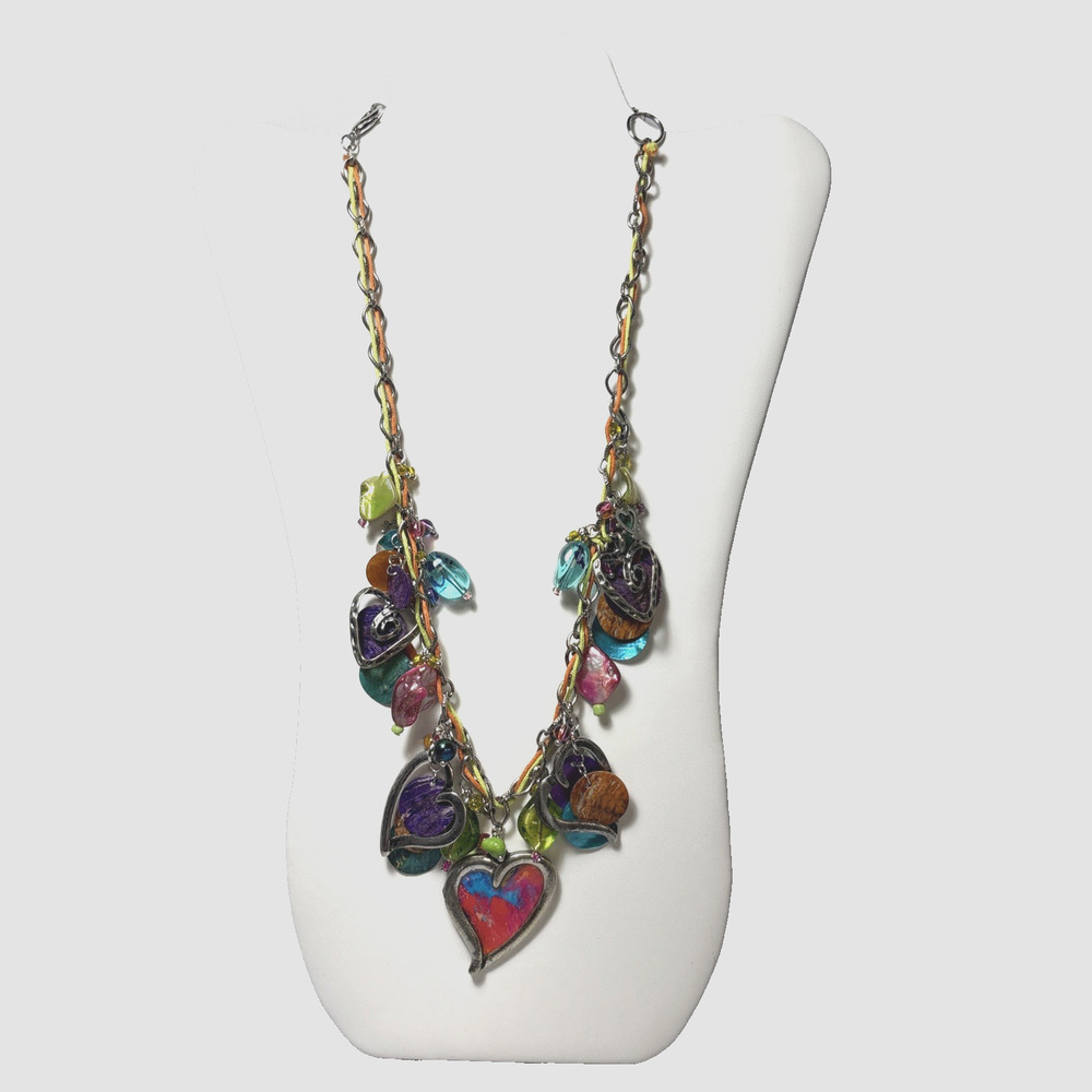 Leoma Lovegrove Single Strand Multicolor Beaded & Heart Boho Tropical Necklace